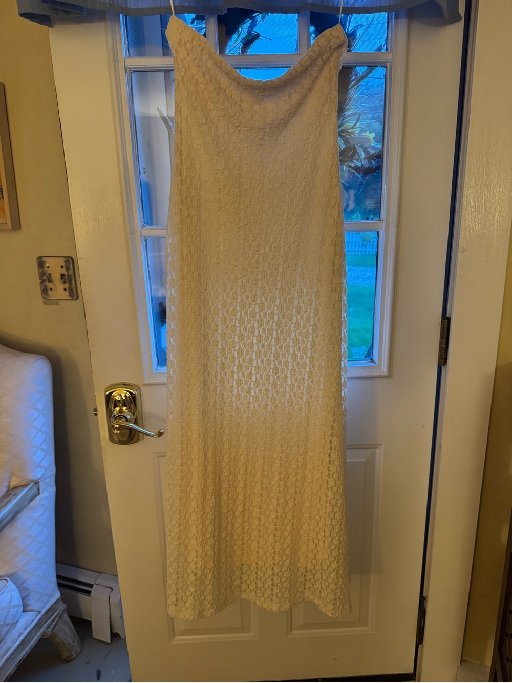 Altar'd State Cream Strapless Lace Maxi Dress